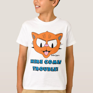 Camiseta "AQUI VEM PROBLEMAS!" Filhos Engraçados de Gato d