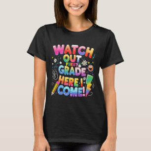 Camiseta Aqui vou eu 1ª série T-rex Fofo Cuidado Primeiro G