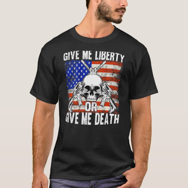 Camiseta AR-15 Me Dê Liberdade Ou Me Dê Crânio De Morte - A (Frente)