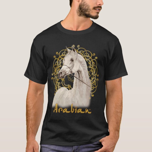 Camiseta árabe cinzenta da obscuridade do cavalo (Frente)