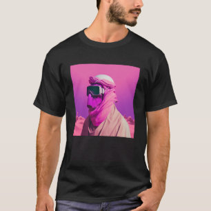 Camiseta Árabe mascarado no estilo retrowave do deserto de