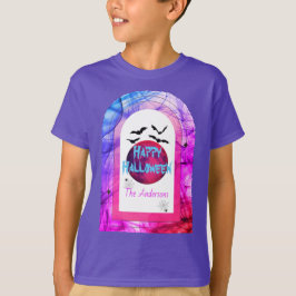 Camiseta Aranha Azul-Lua Moderna Bat Spooky Feliz Halloween