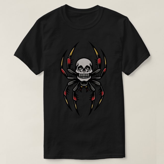 Camiseta Aranha-Caveira Tradicional - Tatuagem Tradicional (Frente do Design)