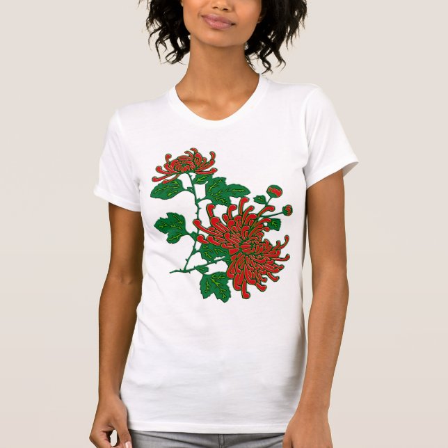 Camiseta Aranha-crisântema chinesa - vermelho profundo (Frente)