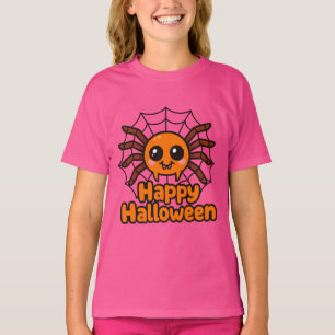 Camiseta Aranha Fofa Feliz Dia das Bruxas Garotas