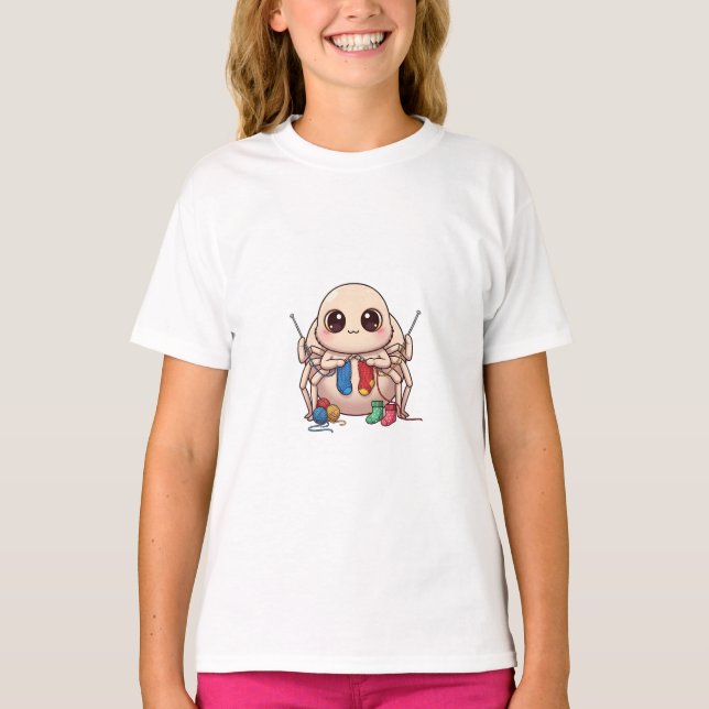 Camiseta Aranha Fofa Tecendo Com Fio de Lã Infantil (Frente)