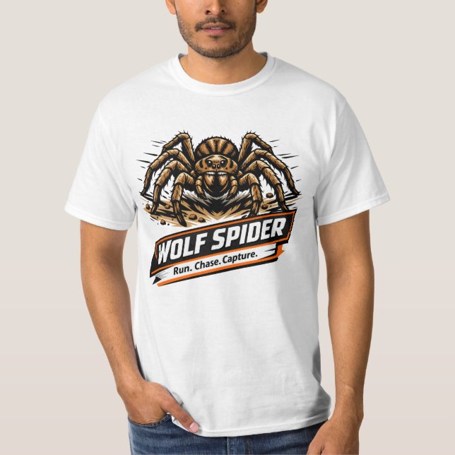 Camiseta Aranha Lobo – Corra. Persiga. Capture. (Frente)