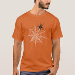 Camiseta Aranha Negra E Aranha Branca.<br><div class="desc">Design bonito de halloween. Aranha-da-índia preta e laranja com teia branca de aranha.</div>