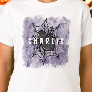 Camiseta Aranha Negra Spooky Personalizada de Halloween na