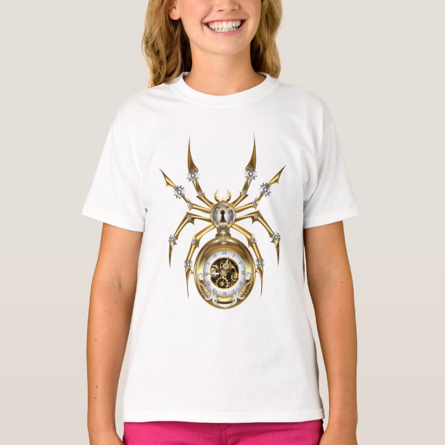 Camiseta Aranha Steampunk no fundo roxo (Frente)