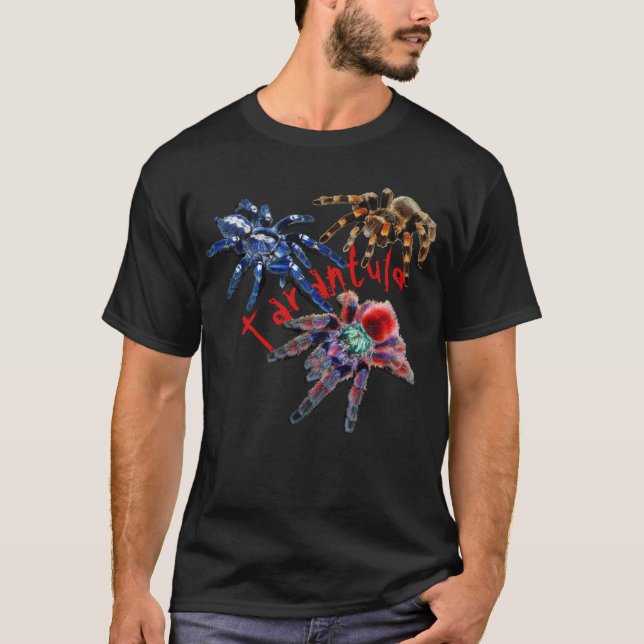 Camiseta Aranha-tarântula azul/vermelha/laranja/preta-tarân (Frente)