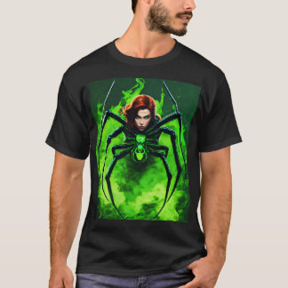 Camiseta Aranha viúva negra com fumaça verde neon à volta