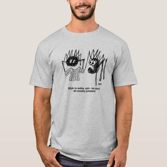 Camiseta Aranhas engraçadas e aranhas tecendo desenhos na W (Frente)
