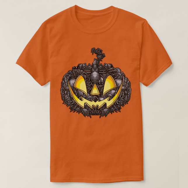 Camiseta Aranhas Halloween Jack O Lanterna Homens Pumpkin A (Frente do Design)