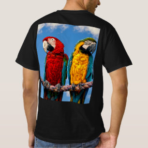 Camiseta Arara azul e amarela e arara-escarlate