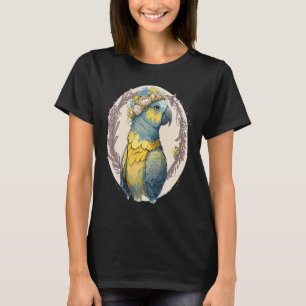 Camiseta Arara Azul e Amarela Macaw Coroa de Flor Papagaio