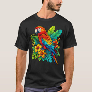 Camiseta Arara Papagaio Em Flores Tropicais Praia De Verão