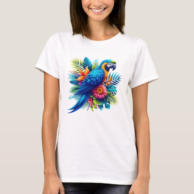 Camiseta Arara tropical azul-colorida (Frente)