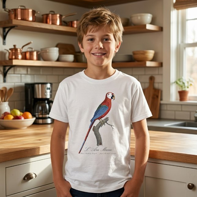 Camiseta Arara-vermelha, Ara chloropterus (Red-and-green Macaw, Ara chloropterus. Boy Basic White T-Shirt)