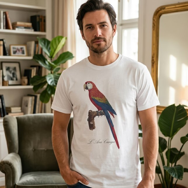 Camiseta Arara-vermelha, Ara macao (Scarlet Macaw or Red-Breasted Macaw, Ara macao. Men Basic White T-Shirt )