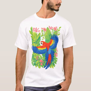 Camiseta Arara Vermelha Papagaio plantas tropicais