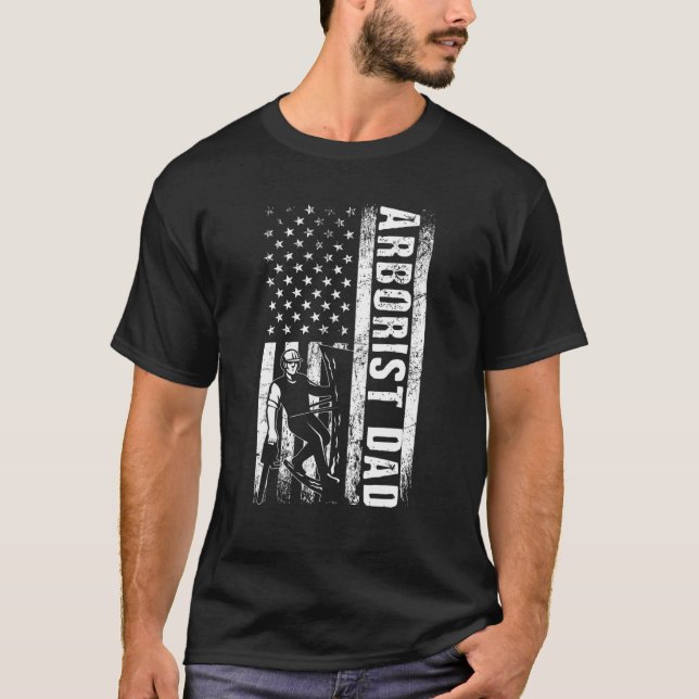 Camiseta Arborist PAI Americano Flag ClimPai Chainsaw Fa (Frente)