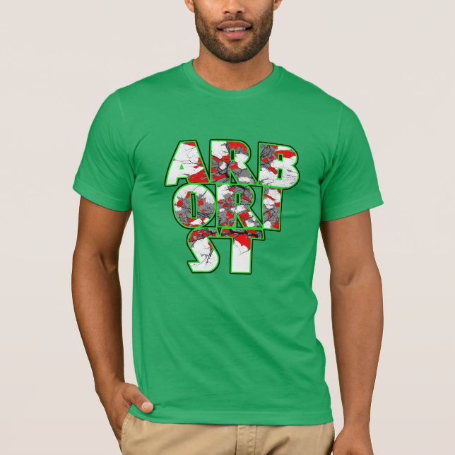 Camiseta Arborista Legal verde e design de texto vermelho (Frente)