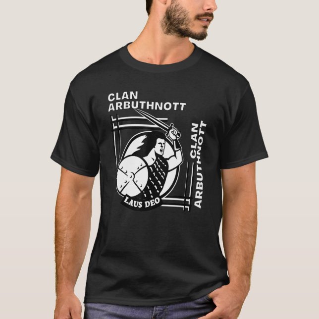 Camiseta Arbuthnott Clan Gaelic Motto Swordsman (Frente)