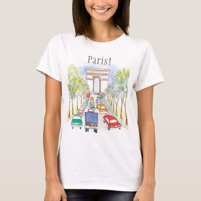 Camiseta Arc de Triomphe Whimsical Watercolor Sketch (Frente)
