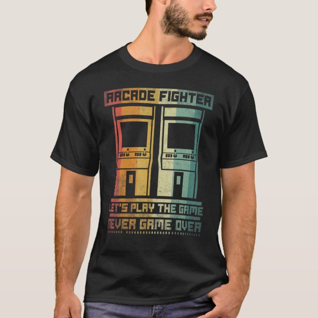 Camiseta Arcade Fighter Vamos Jogar O Jogo Nunca Mais (Frente)
