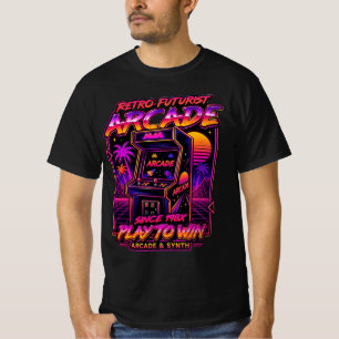 Camiseta Arcade Sintetizador Retro Futurista Design Neon de