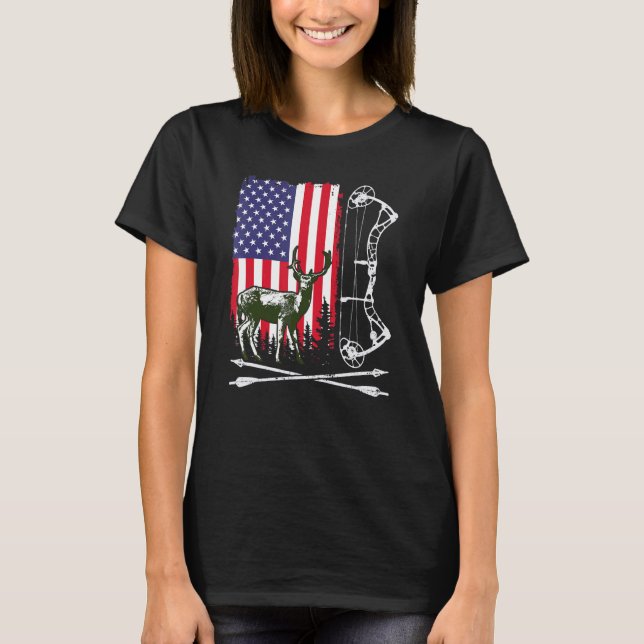 Camiseta Archer Patriotic Hunting Usa Flag Deer Hunt Arco H (Frente)
