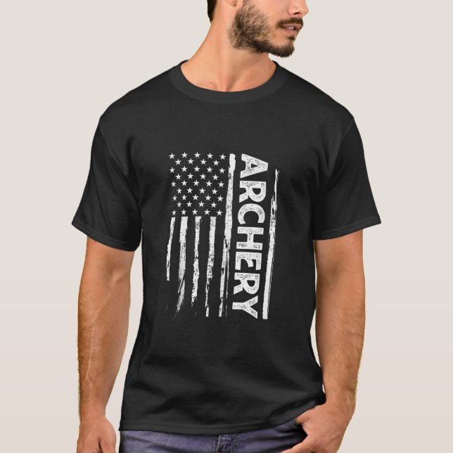 Camiseta Archery American Flag Hunter Target Tiro Longo (Frente)