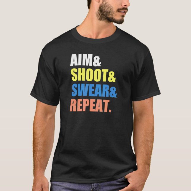 Camiseta Archery Darts Billard Aim Shoot Swear Repetir (Frente)