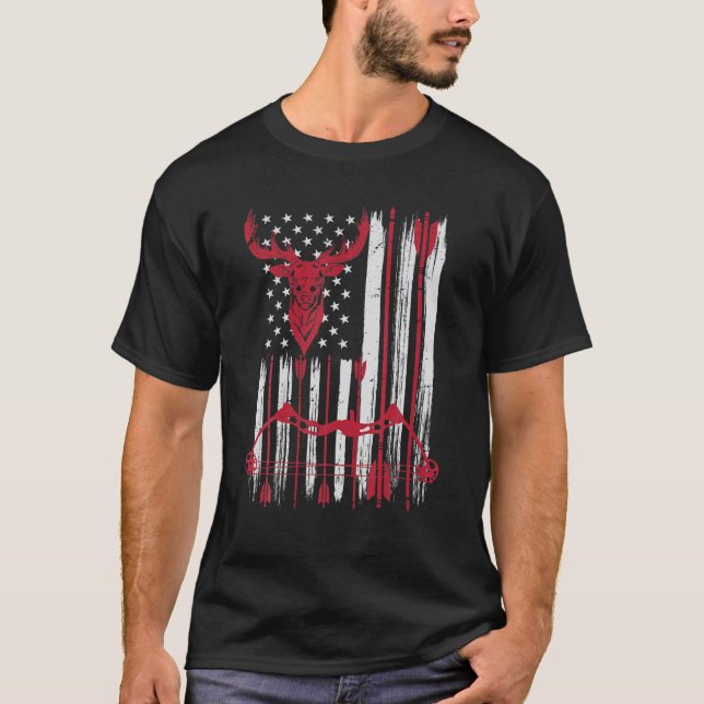 Camiseta Arco Americano de Bandeira, Archery Deer Bowhuntin (Frente)