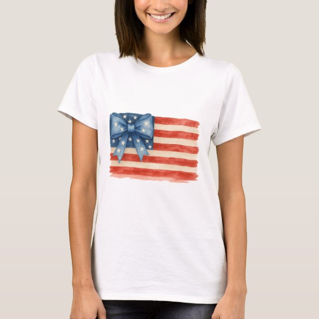 Camiseta Arco Coquette American Flag Watercolor 4 de julho (Frente)