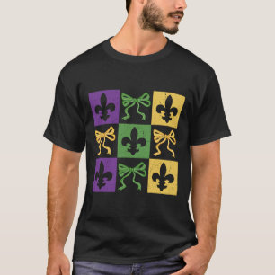 Camiseta Arco Coquette Checkered Fleur De Lis Mardi Gras Ca