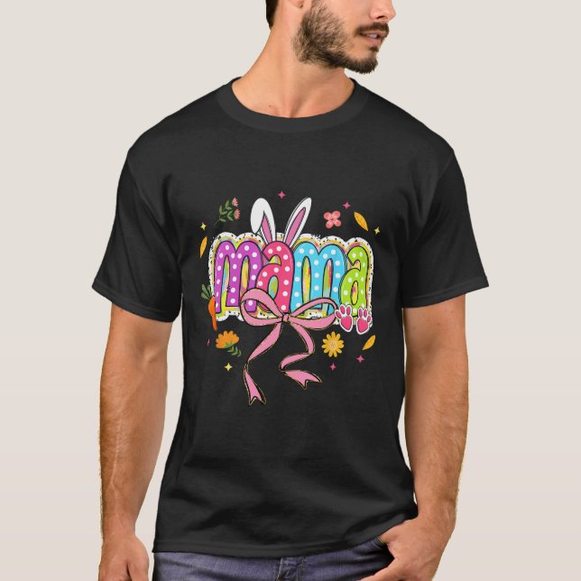 Camiseta Arco Coquette Mama Bunny Páscoa Mãe Boho Florals F (Frente)