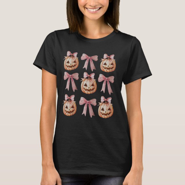 Camiseta Arco Coquette Pumpkin Jack O Latern Spooky, Estaçã (Frente)