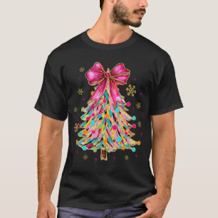 Camiseta Arco cor-de-rosa Árvore de Natal Xmas presente mul