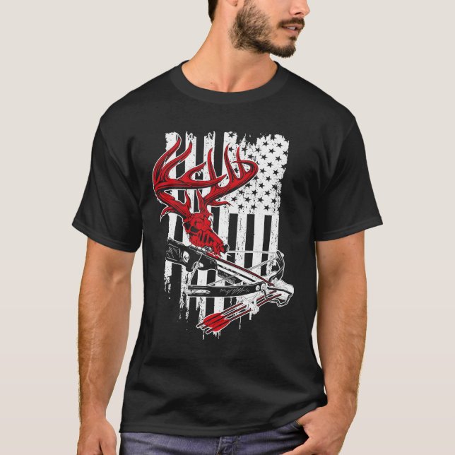 Camiseta Arco de Arqueação Crossbow Caça à Bandeira America (Frente)