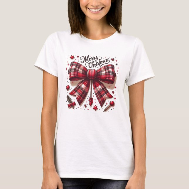 Camiseta arco de cabelo vermelho de natal alegre (Frente)