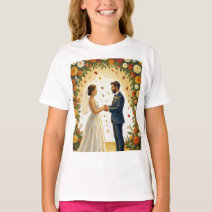 Camiseta Arco de Casamento Romântico Rosas Douradas Casal
