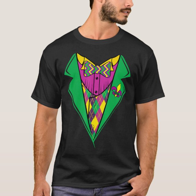 Camiseta Arco De Costume De Tuxedo Enfiado Engraçado Mardi  (Frente)