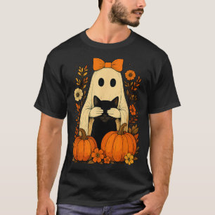 Camiseta Arco de Fantasma Engraçado Segurando Gato Preto Ca