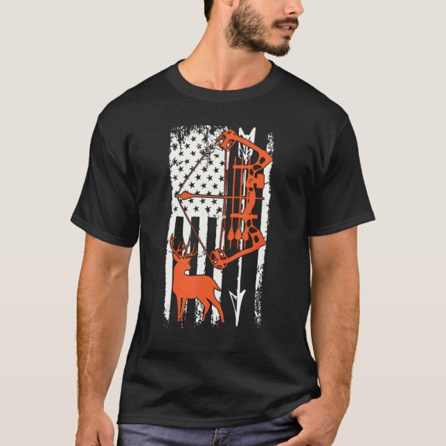 Camiseta Arco Deer Caçando Bandeira Americana Para Caça Ao  (Frente)