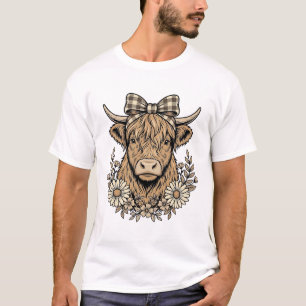 Camiseta Arco Floral de Vaca das Terras Altas Design de Gra