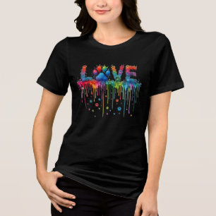 Camiseta Arco-íris Aquarela Impressão de Pata LOVE