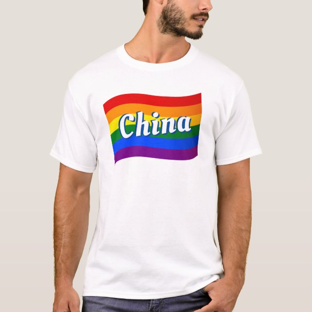 Camiseta Arco-íris Bandeira China Orgulho gay LGBT LGBTQ Ch (Frente)