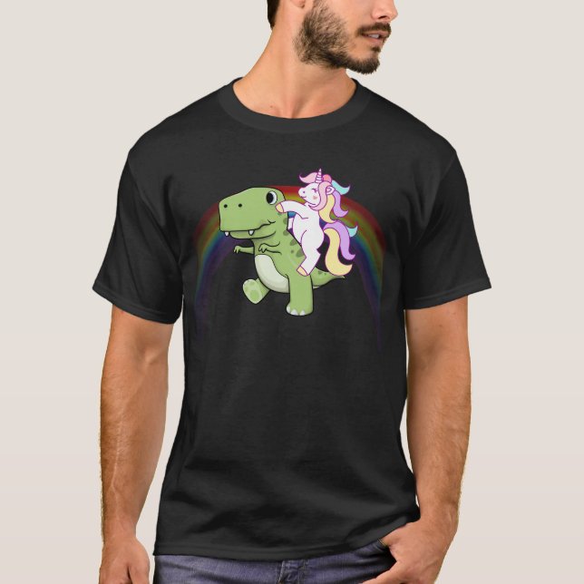 Camiseta Arco-íris bonito do bebê T Rex da equitação do (Frente)